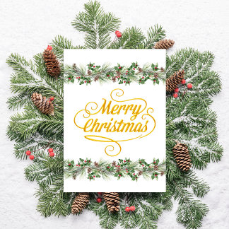 Cartes Pour Fêtes Annuelles Merry Christmas Pine Branches Pinecones Holly