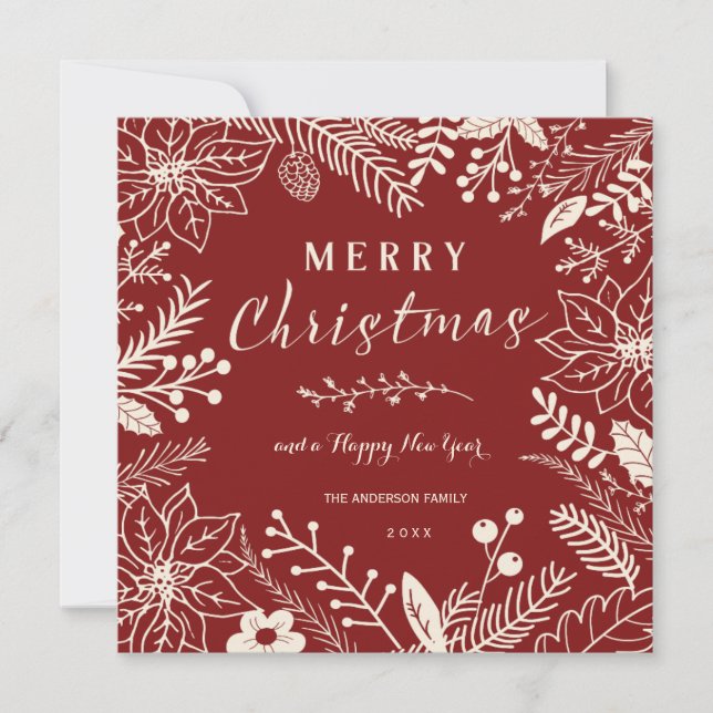 CARTES POUR FÊTES ANNUELLES MERRY CHRISTMAS RED BOTANICAL CARRÉ PHOTO COLLAGE (Devant)