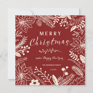 CARTES POUR FÊTES ANNUELLES MERRY CHRISTMAS RED BOTANICAL CARRÉ PHOTO COLLAGE