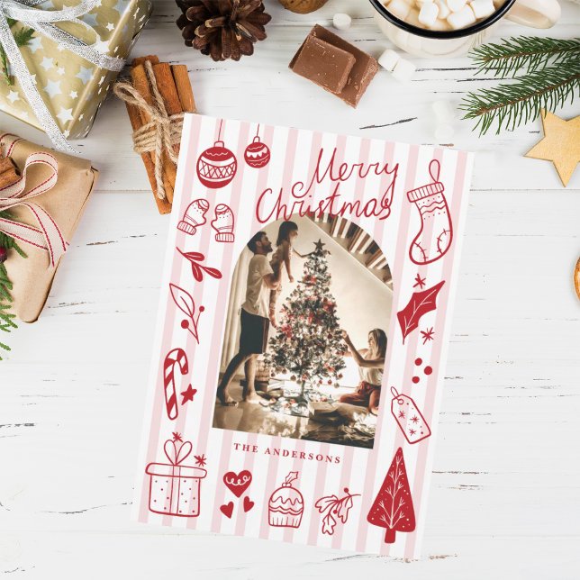 Cartes Pour Fêtes Annuelles Merry Christmas Red Hand Drawn Favorite Things (Créateur téléchargé)