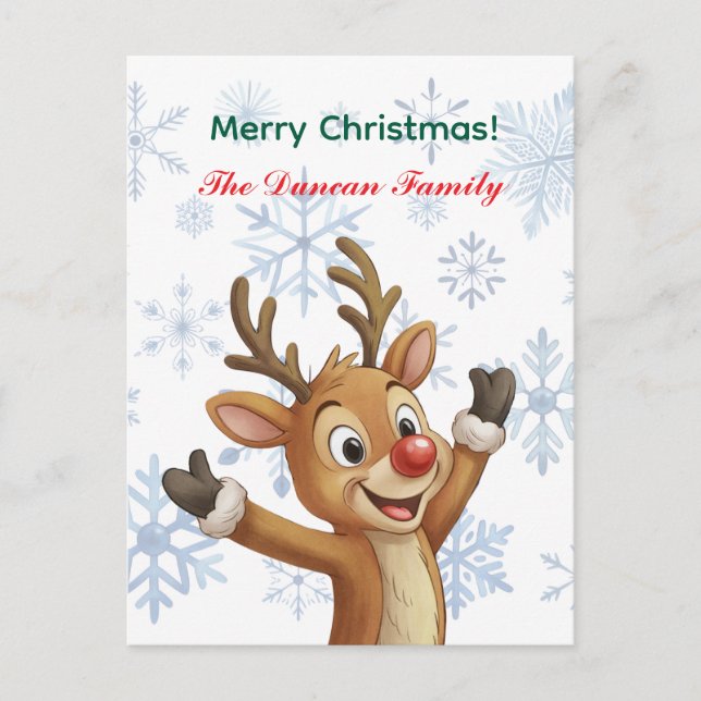 Cartes Pour Fêtes Annuelles Merry Christmas Rudolph with Blue Snowflakes (Devant)