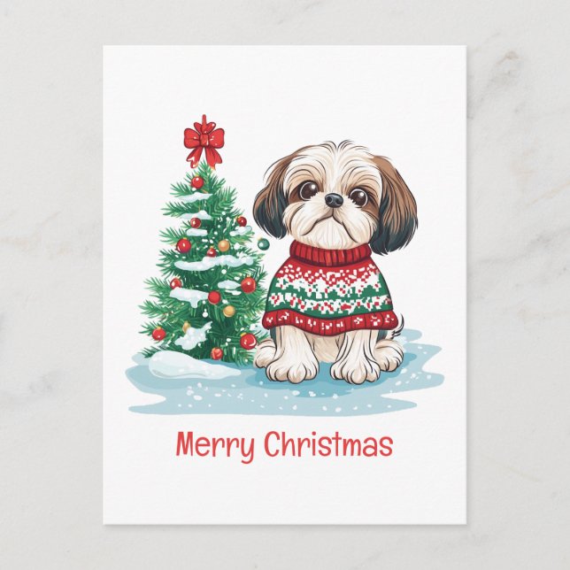 Cartes Pour Fêtes Annuelles Merry Christmas Shih Tzu Santa Dog (Devant)