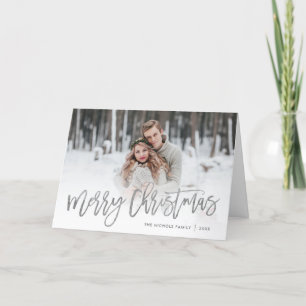 Cartes Pour Fêtes Annuelles Merry Christmas Silver Script Photo Overlay