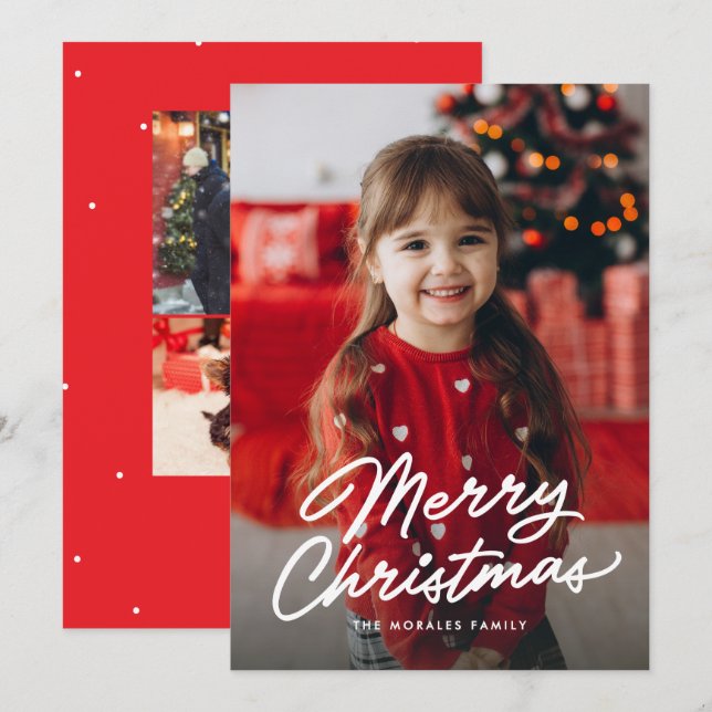 Cartes Pour Fêtes Annuelles Merry Christmas simple casual script three photo (Devant / Derrière)