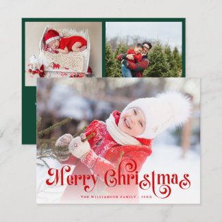 Cartes Pour Fêtes Annuelles Merry Christmas Stylish Red Lettering Photo 