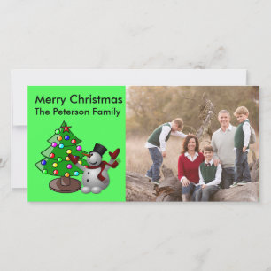 Cartes Pour Fêtes Annuelles Merry Christmas Tree & 3D Snowman Photocard