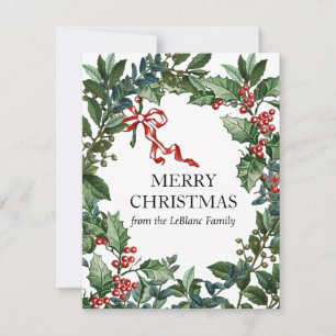 Cartes Pour Fêtes Annuelles Merry Christmas Wreath Personnalisé Bow Rouge Holl