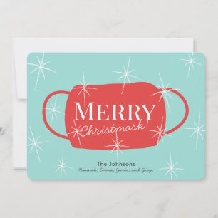 Cartes Pour Fêtes Annuelles Merry Christmask Retro Turquoise Christmas Card