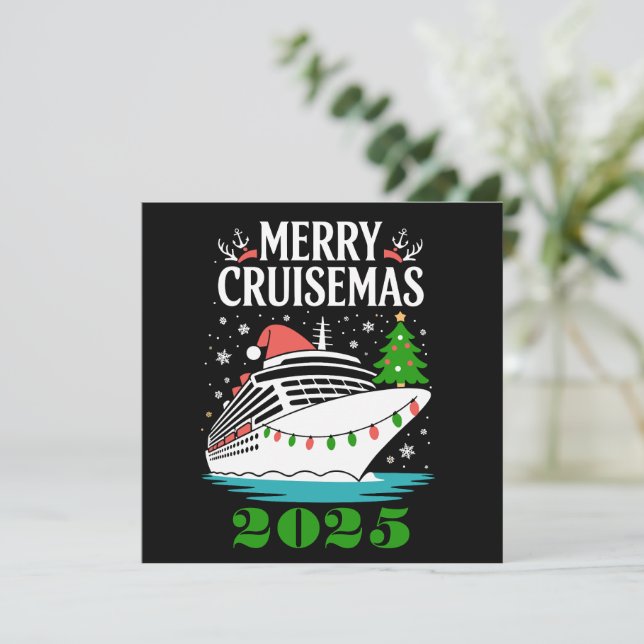 Cartes Pour Fêtes Annuelles Merry Cruisemas Personnalisé Famille Bateau de Cro (Debout devant)