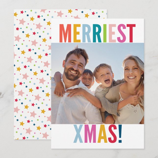Cartes Pour Fêtes Annuelles MERRY et BRIGHT PHOTO famille moderne coloré (Devant / Derrière)