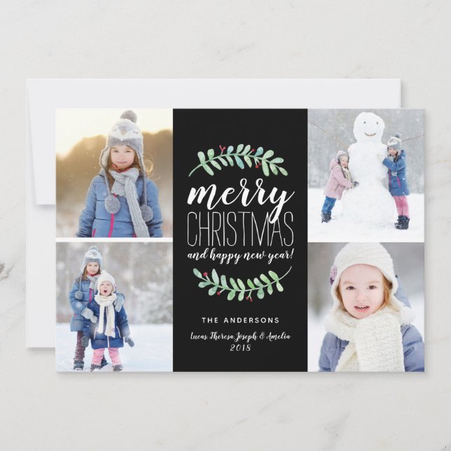Cartes Pour Fêtes Annuelles Merry Garland Holiday 4 Photo Collage Card (Devant)