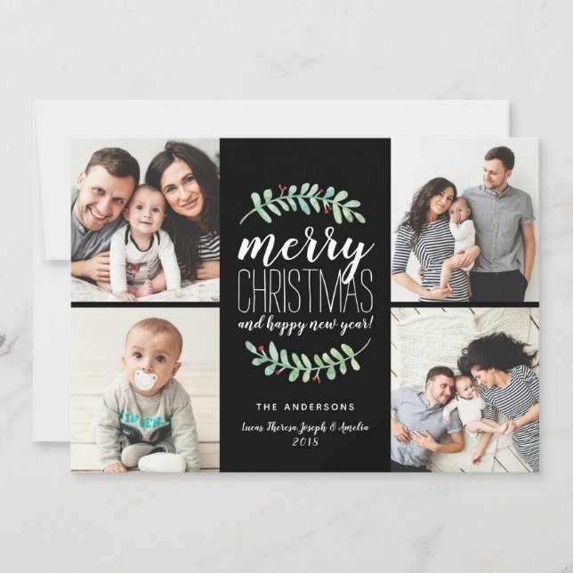 Cartes Pour Fêtes Annuelles Merry Garland Holiday 4 Photo Collage Card (Devant)