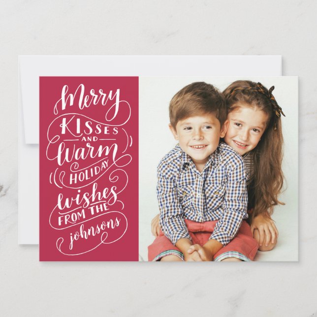 Cartes Pour Fêtes Annuelles Merry Kisses Vacances Typographie Rouge Photo (Devant)