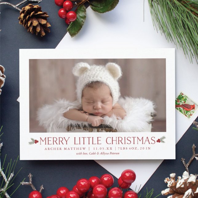 Cartes Pour Fêtes Annuelles Merry Little Christmas Birth Announcement (Créateur téléchargé)