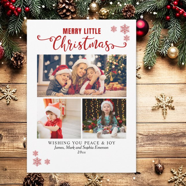 Cartes Pour Fêtes Annuelles Merry Little Christmas, Kids Collage 3 Photos (Créateur téléchargé)