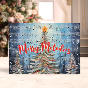 Cartes Pour Fêtes Annuelles Merry Melodies Aquarelle Musical Christmas Trees