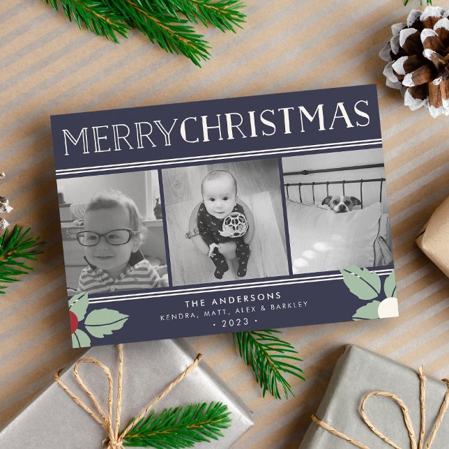 Cartes Pour Fêtes Annuelles Merry Mistletoe | 3 Vacances Collage Photo (Créateur téléchargé)