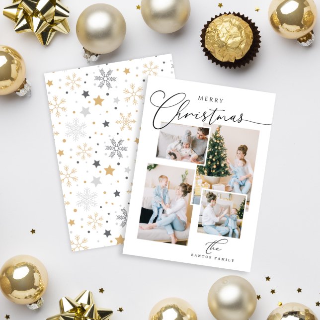 Cartes Pour Fêtes Annuelles Merry Modern calligraphie manuscrite 4 Photo Holid (Créateur téléchargé)