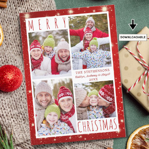 Cartes Pour Fêtes Annuelles MERRY NOËL 4 Photo Collage Lumières rouges