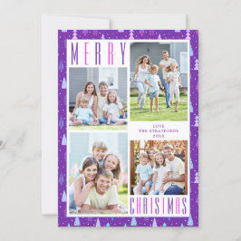 Cartes Pour Fêtes Annuelles MERRY NOËL ARBRES 4 Photos Violet rose