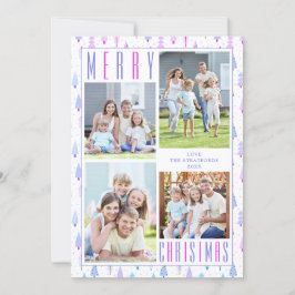 Cartes Pour Fêtes Annuelles MERRY NOËL ARBRES 4 Photos Violet rose