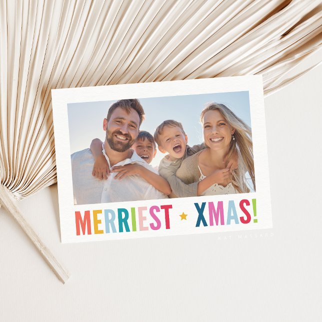 Cartes Pour Fêtes Annuelles MERRY PHOTO famille moderne coloré audacieux typog (Créateur téléchargé)