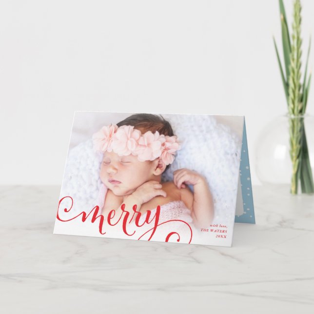 Cartes Pour Fêtes Annuelles MERRY PHOTO famille plaisir calligraphie superposi (Devant)