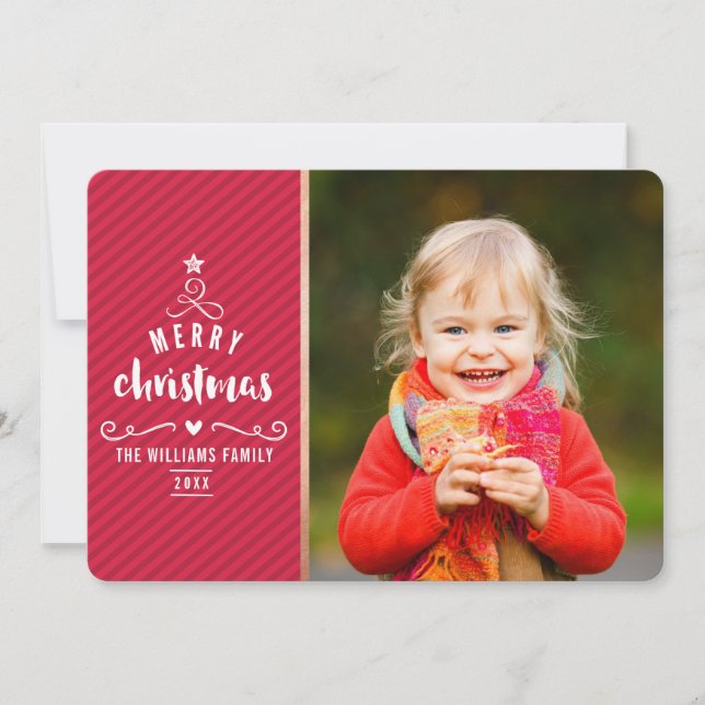 Cartes Pour Fêtes Annuelles MERRY PHOTO VACANCES mignonette conception d'arbre (Devant)