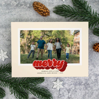 Cartes Pour Fêtes Annuelles Merry Red Retro Script Christmas Photo