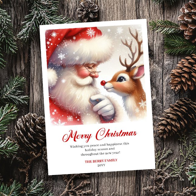 Cartes Pour Fêtes Annuelles Merry Santa With Rudolph Sweet Holiday Greeting  (Merry Santa With Rudolph Sweet Holiday Greeting Card)