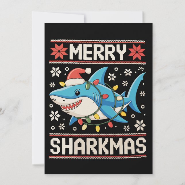 Cartes Pour Fêtes Annuelles Merry Sharkmas Shark Christmas Ugly Xmas Lights (Devant)