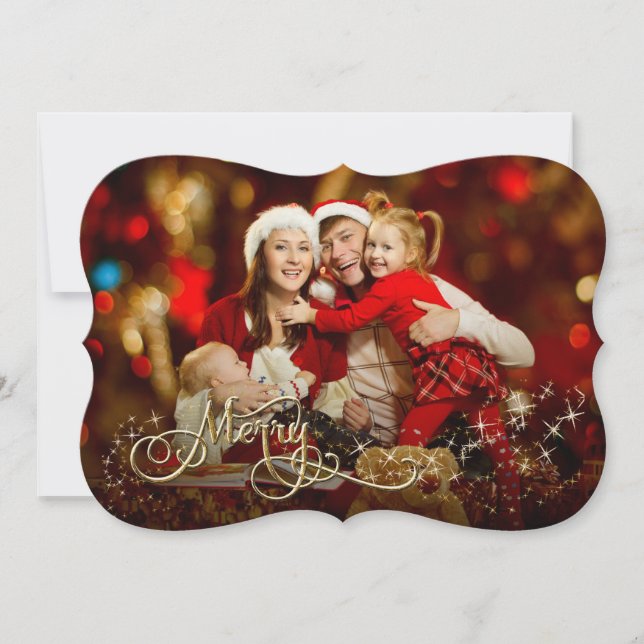 Cartes Pour Fêtes Annuelles Merry w Gold Parties scintillant Star Bracket phot (Devant)