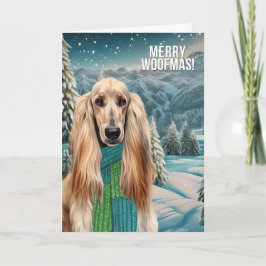 Cartes Pour Fêtes Annuelles Merry Woofmas Afghan Hound Dog in Winter Scarf