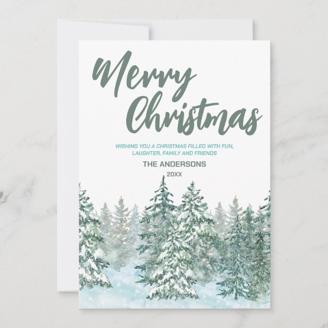 Cartes Pour Fêtes Annuelles Merry xmas Aquarelle forêt vert moderne salut (Devant)