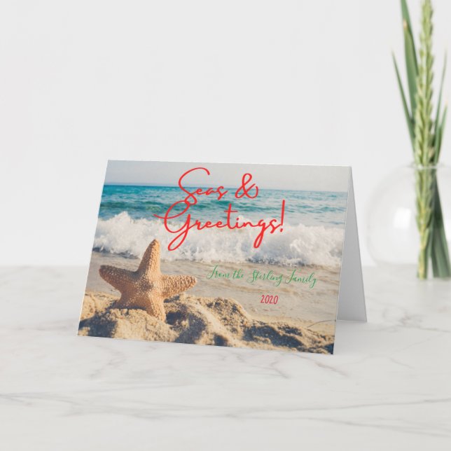 Cartes Pour Fêtes Annuelles Mers & Salutations Étoile de mer et Côte (Devant)
