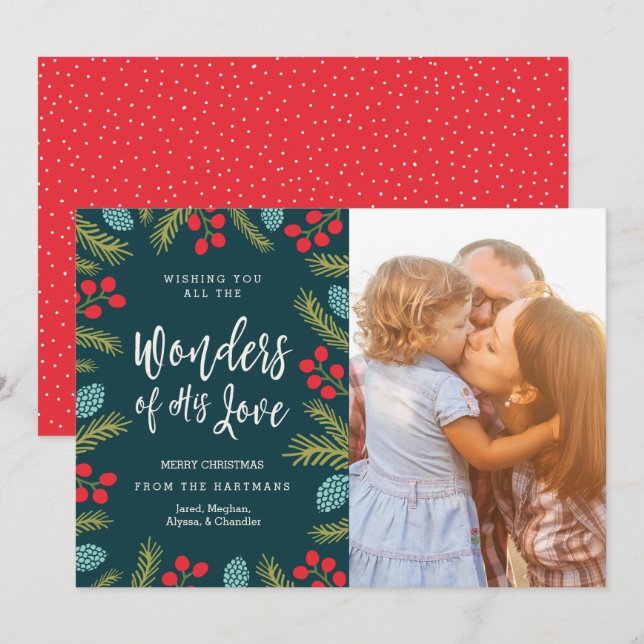Cartes Pour Fêtes Annuelles Merveilles modernes de son amour Berries Pine Phot (Devant / Derrière)