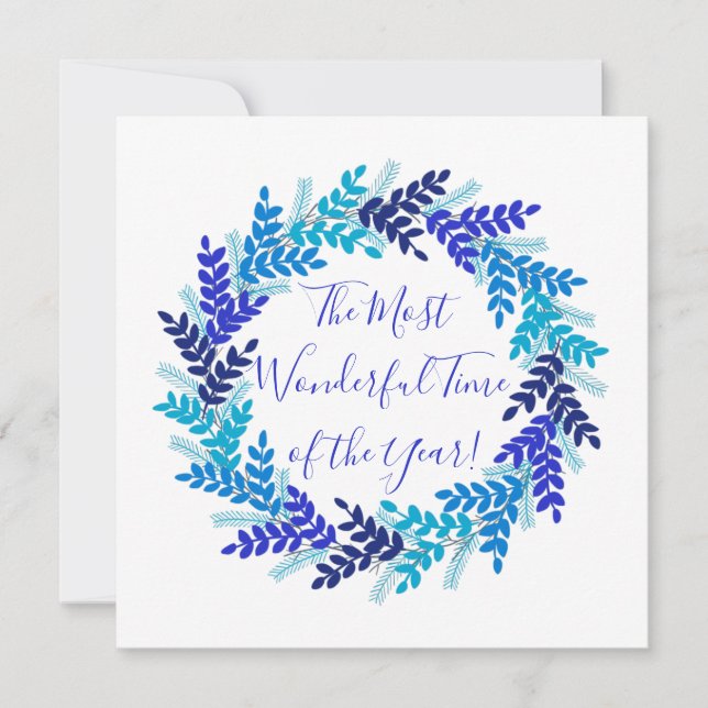 Cartes Pour Fêtes Annuelles Merveilleuse Année Élégante Blue Christmas Wreath (Devant)