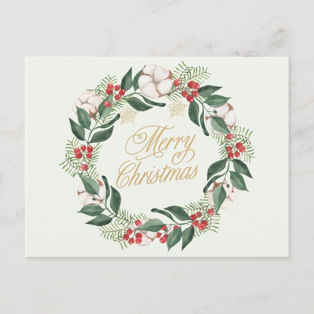 Cartes Pour Fêtes Annuelles Merveilleuse couronne d'aquarelle de Noël avec bai (Devant)