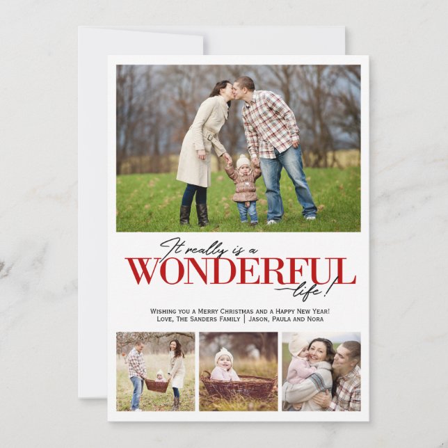 Cartes Pour Fêtes Annuelles Merveilleuse vie 4 PH Red Letters | (Devant)