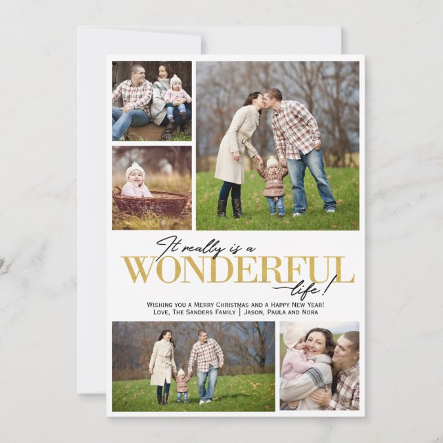 Cartes Pour Fêtes Annuelles Merveilleuse Vie 5 PH lettres d'or | (Devant)