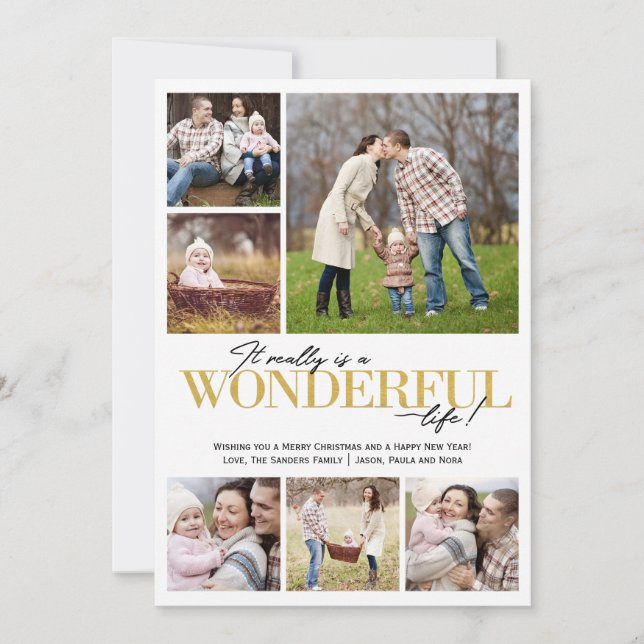 Cartes Pour Fêtes Annuelles Merveilleuse Vie 6 PH lettres d'or | (Devant)