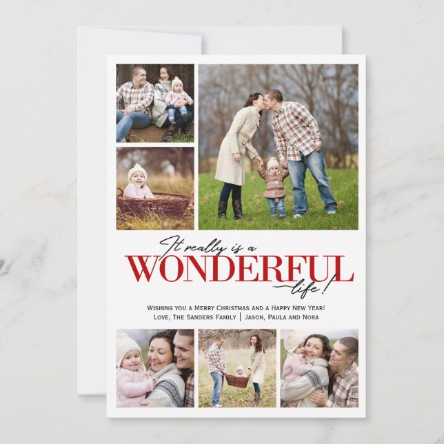 Cartes Pour Fêtes Annuelles Merveilleuse Vie 6 PH Lettres rouges | (Devant)