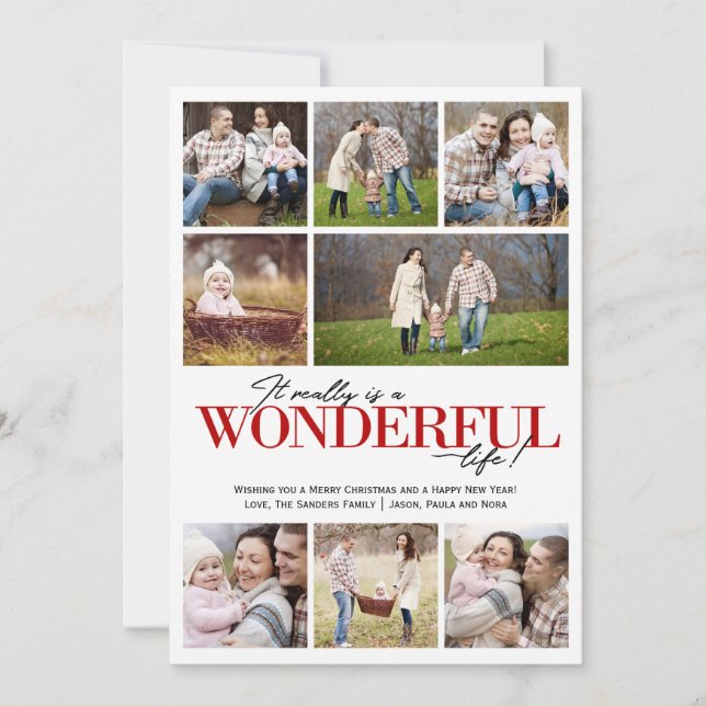 Cartes Pour Fêtes Annuelles Merveilleuse Vie 8 PH Lettres rouges | (Devant)