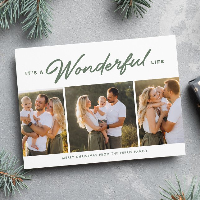 Cartes Pour Fêtes Annuelles Merveilleuse vie trois photo vert Noël (Créateur téléchargé)