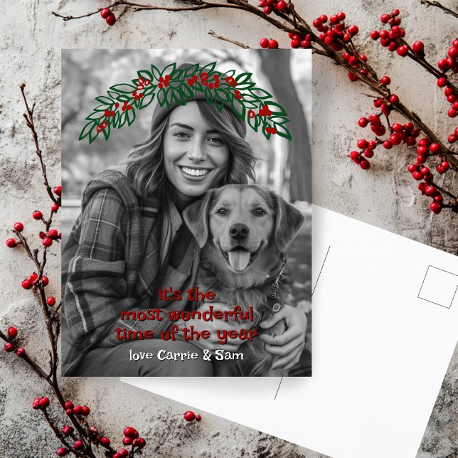 Cartes Pour Fêtes Annuelles Merveilleux Garland Wreath CUSTOM PHOTO Noël (Wonderful Garland Wreath CUSTOM PHOTO Christmas Holiday Postcard
)