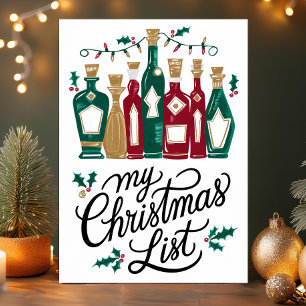 Cartes Pour Fêtes Annuelles Mes bouteilles de vin sur ma liste de Noël drôle