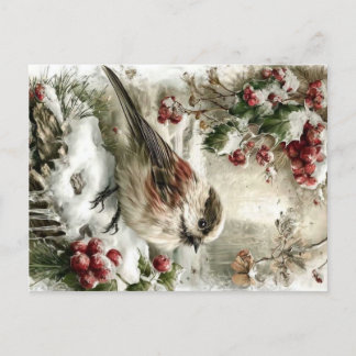 Cartes Pour Fêtes Annuelles Mésange à longue queue dans la neige