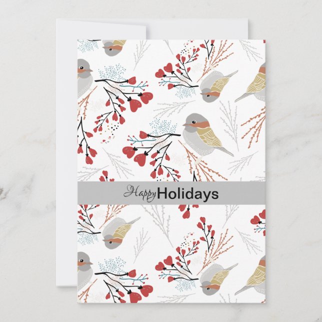 Cartes Pour Fêtes Annuelles Mésanges douces et mignonnes avec des cœurs (Devant)