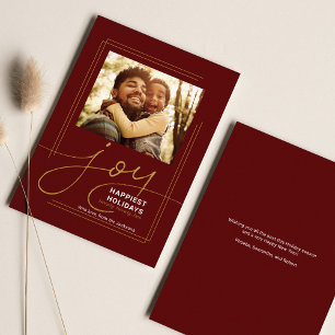 Cartes Pour Fêtes Annuelles Message à la famille Script photo Joie Noël