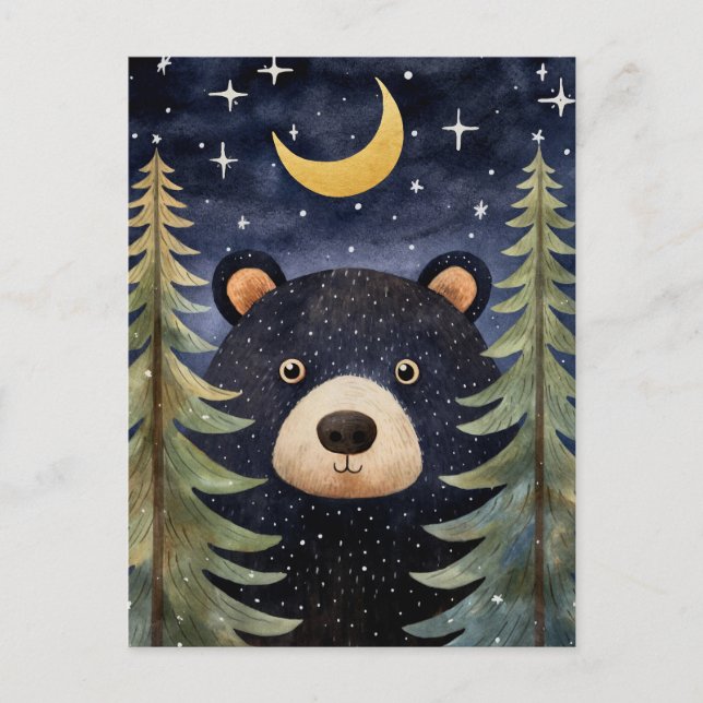 Cartes Pour Fêtes Annuelles Message de Noël Black Bear Night Moon (Devant)
